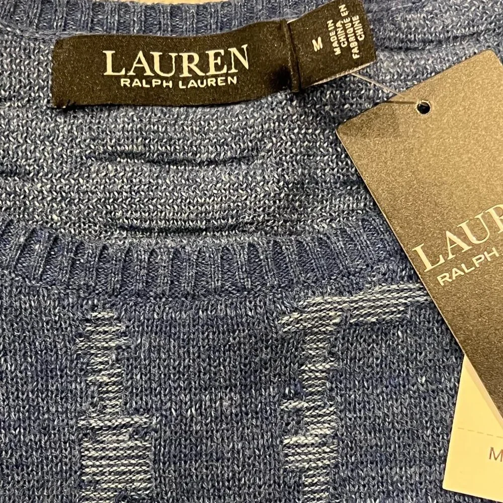 Lauren Ralph Lauren Vernida Linen Blend Crew Sweater, NWT, Blue, M